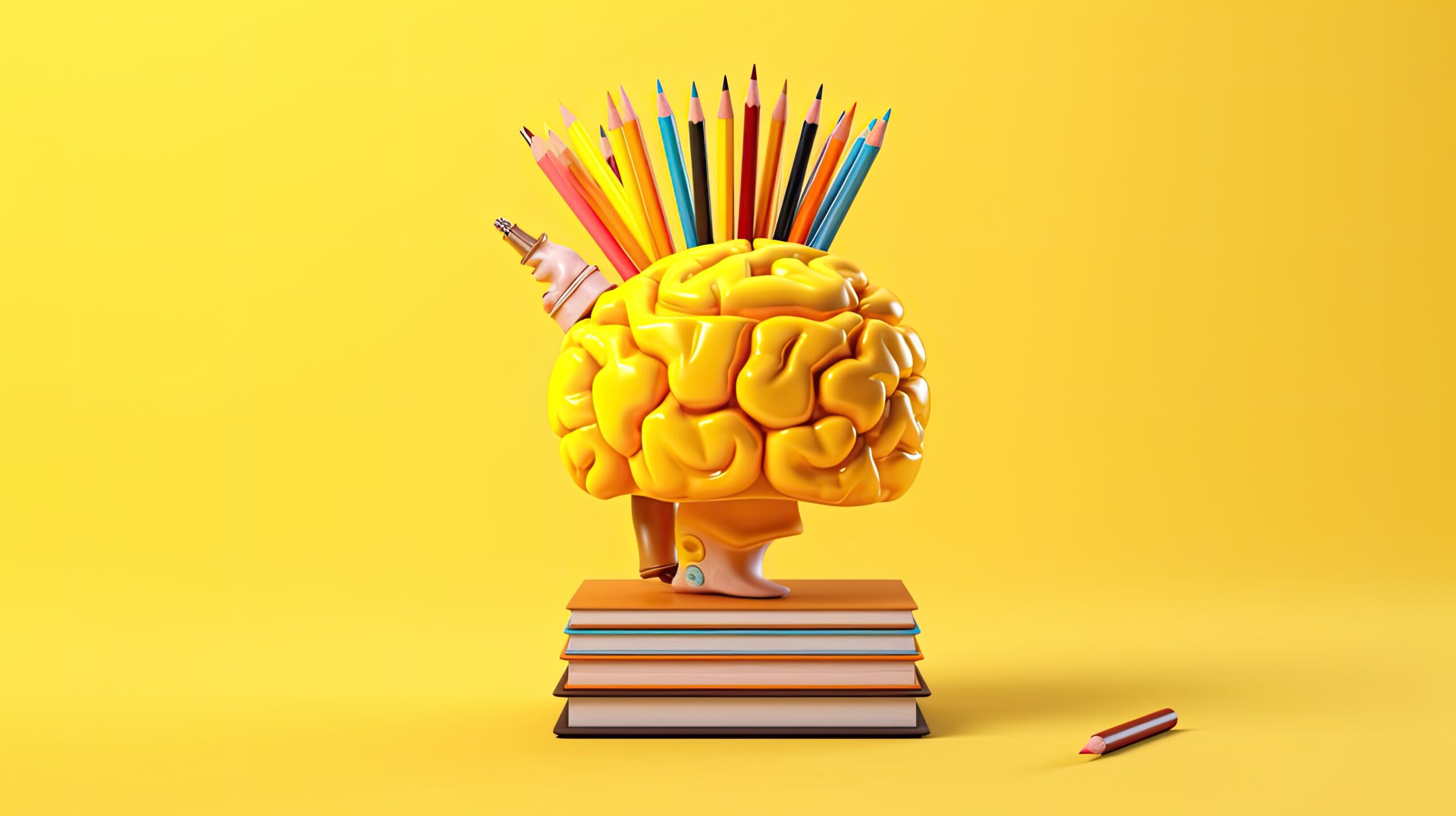 Brain With Education Ideas On Yellow Background, New Discoveries, AI Generated